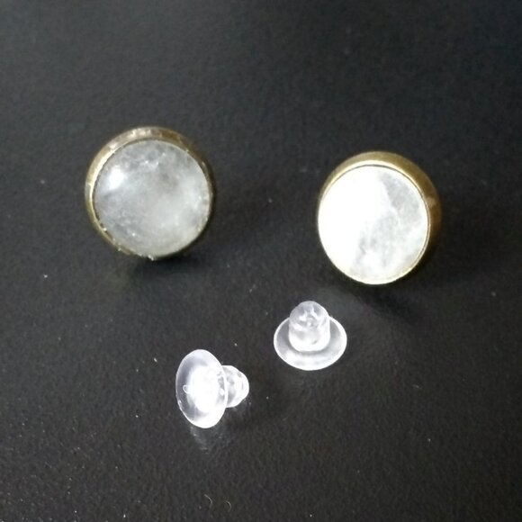 Minimalist Quartz Studs/Posts in Bronze Bevel Cup! Small Dainty Business Casual - Picture 2 of 6